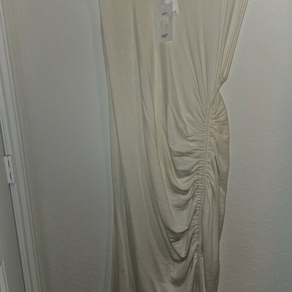 NWT Daily Practice Anthropologie Mock-Neck Ruched Midi Dress - Picture 3 of 5